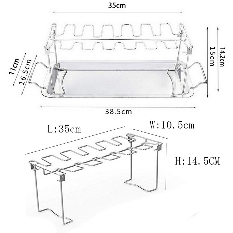 Stainless Steel Grilled Chicken Leg Rack with Bottom Tray Grilled Chicken Rack Barbecue Tray Barbecue Rack BBQ Barbecue Rack