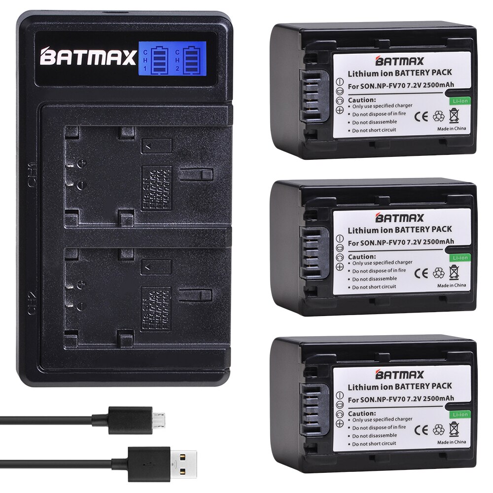 2 Pièces 2500mAh NP-FV70 NP FV70 Batterie + LCD Double Chargeur USB pour Sony NP-FV30 FV50 FV70 FV90 FV100 FV120 HDR-SR68 DCR-SX85 DCR-S: 3Pcs set