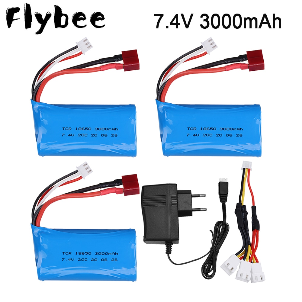 7.4V 3000MAH 18650 lipo Battery 20C 2S for Q46 Wltoys 10428 12428 12429 12423 FY-03 RC Car Parts charger 7.4 V 3000 MAH battery