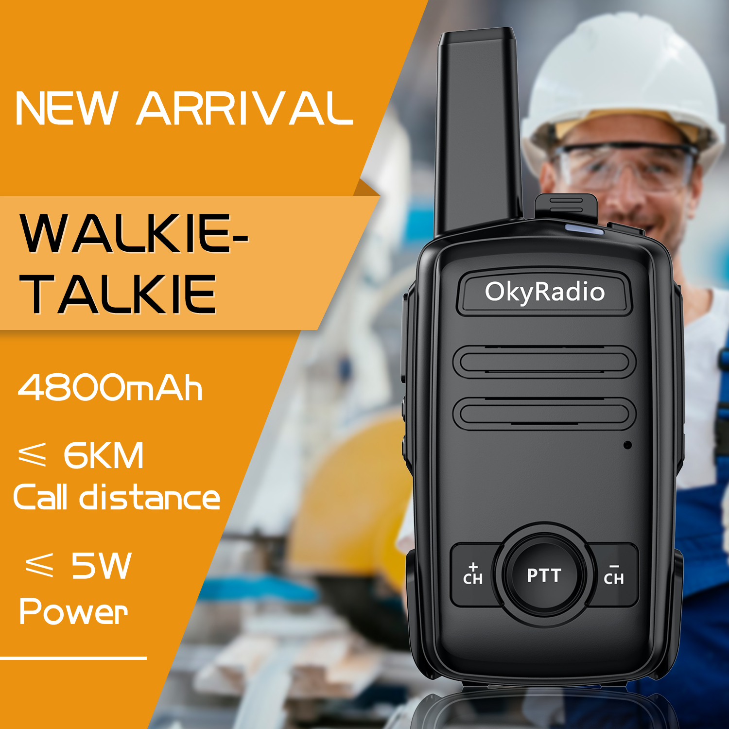 Walkie-talkie portátil resistente al agua, walkie-talkie de 5w, 6km de potencia, batería de 4800mAh, 470MHZ, anticaída