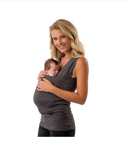 Maman Babysitting T-shirt sans manches solide parentale porte-bébé mère kangourou T-shirt femmes pour l'été: Gris / S