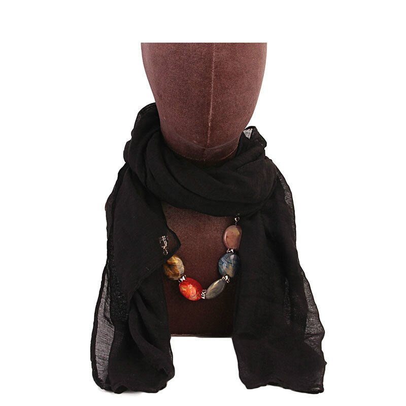 femmes multi-style bijoux collier perles écharpe Hijabs chapeau Voile dame intérieure Hijabs Turban casquette tête musulmane foulards Hijab: Black