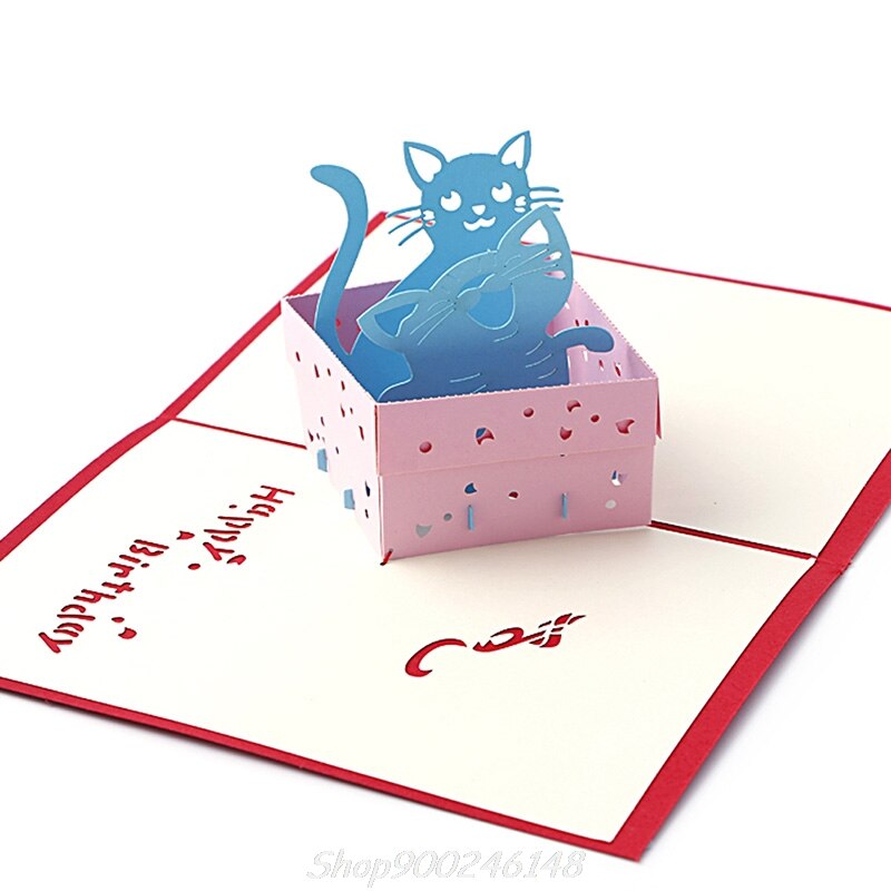 25 Styles 3D Pop UP Greeting Card Cat Box Animal Christmas Thanksgiving Birthday Handmade Jy16 20