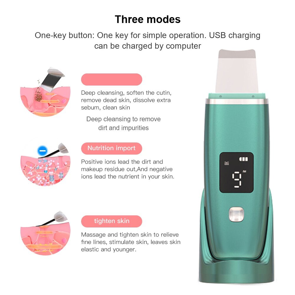 Ultrasonic Skin Scrubber Deep Cleaner Vibration Face Spatula Blackhead Remover Facial Scrubber Shovel Clean Cavitation Peeling