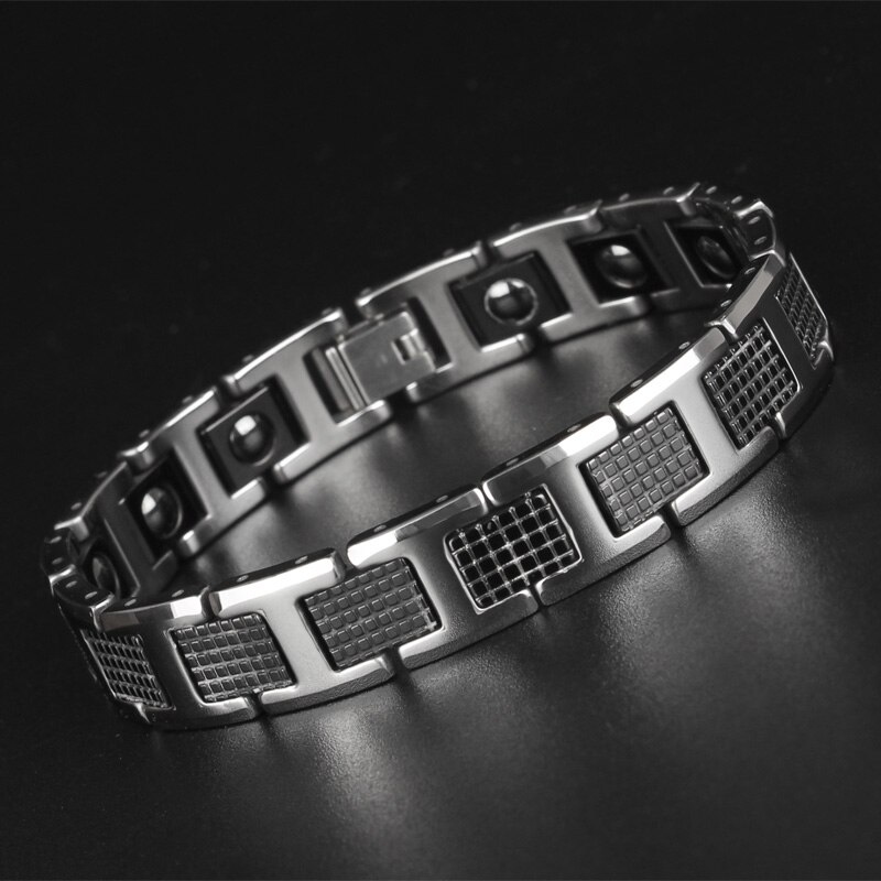 On Sales High Polished Tungsten Steel Man Bracelet Best Friend Mens Bracelets With Healthy Black Germanium Magnetic Stone