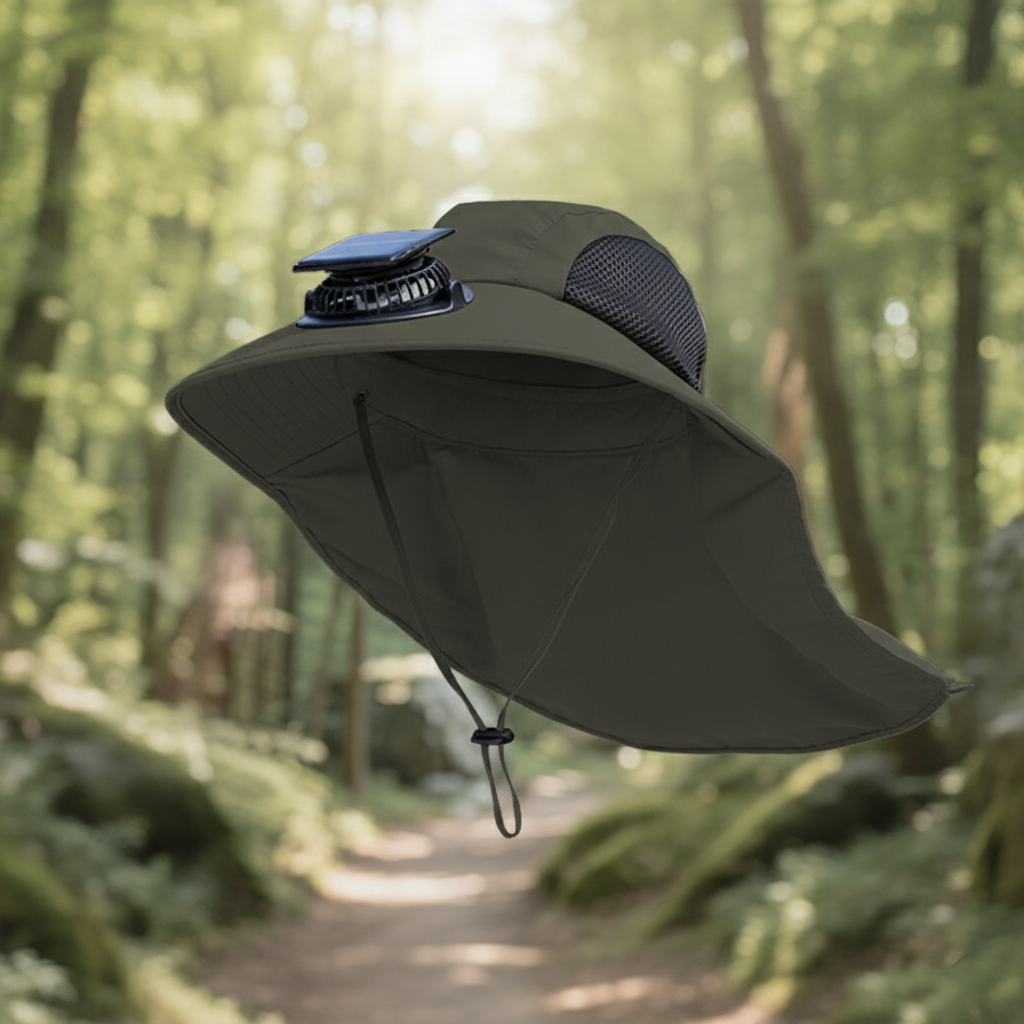 Zonnehoed met ventilator voor heren, outdoor vissershoed met koelventilatoren, ademende zomerpet