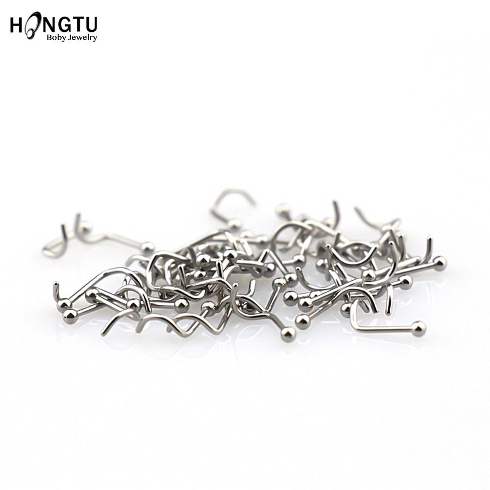 HONGTU 1PC G23 Titanium Nose Studs Nostril Piercings Zircon Nose Rings Screw Piercing Rings Women Body Piercing Jewelry 20G