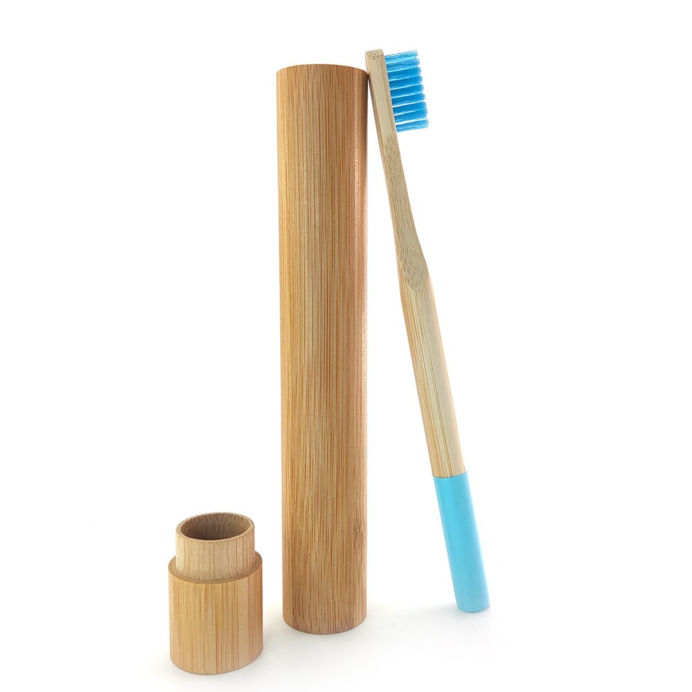 Degradable Bamboo Toothbrush with Natrual Bamboo Straw Case Eco-friendyly Portable Travle Toothbeush Set for Teeth care: Bright Blue