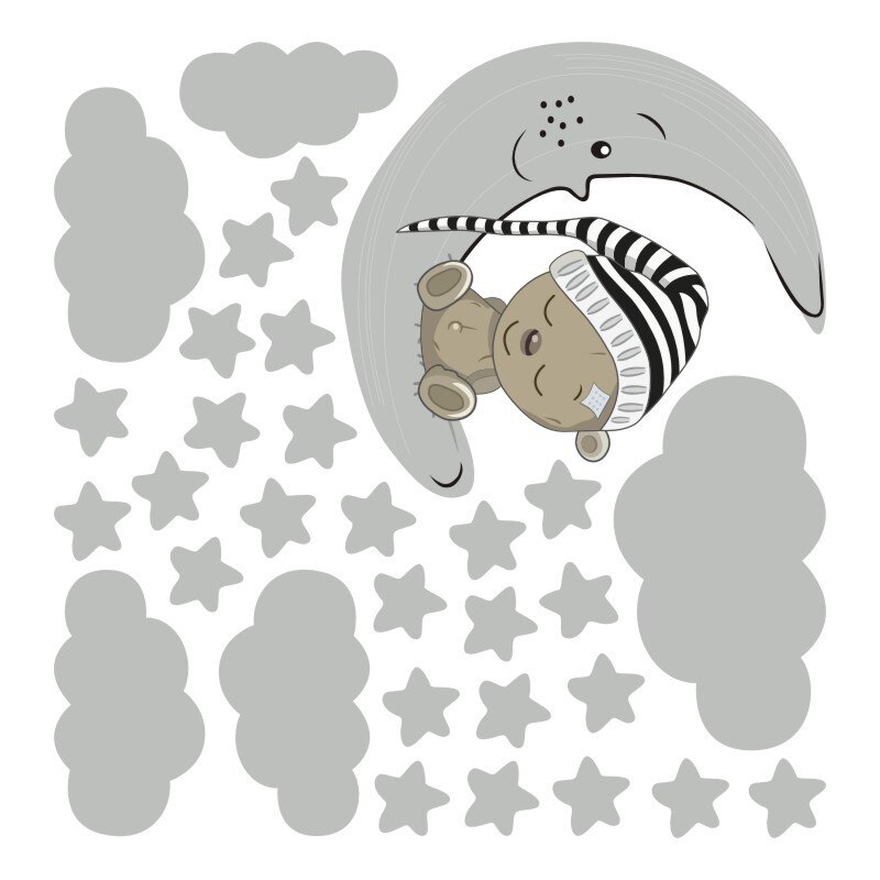 Tofok tecknad härlig stjärnor månbjörn moln väggklistermärke heminredning sovrum barnrum plantskola affisch konst väggmålning dekal tapet