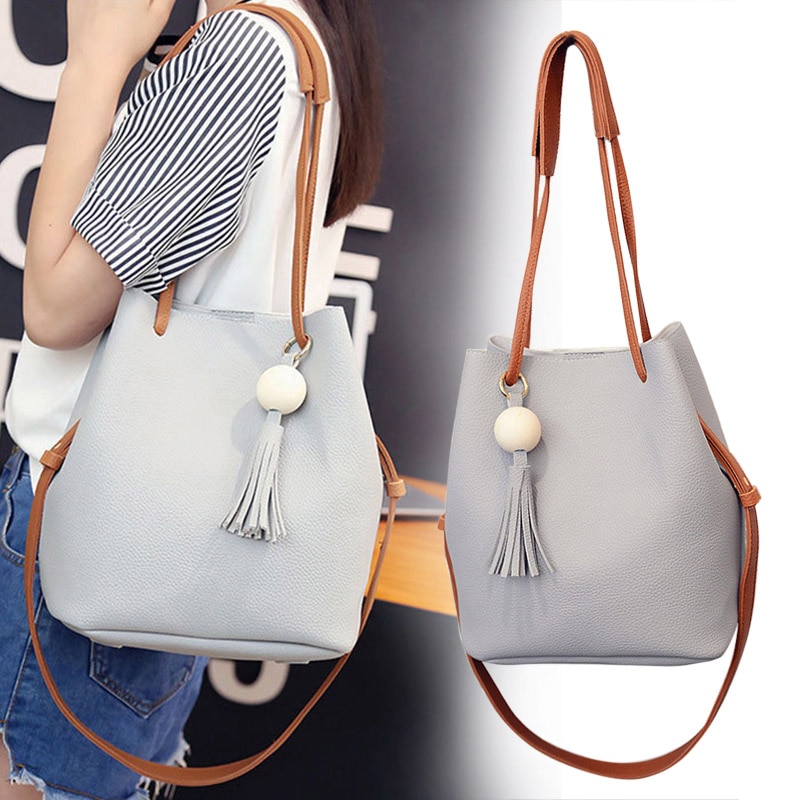 Vrouwen Pu Lederen Emmer Schoudertas Met Kleine Handtas Messenger Satchel Bag SMR88