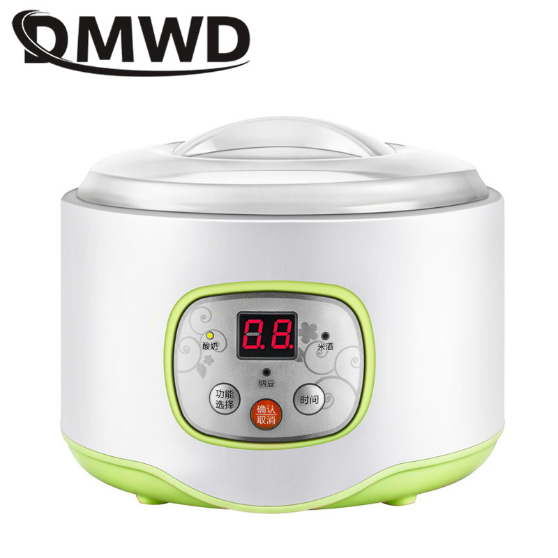 DMWD Multifunctional Electric Yogurt Maker Timing Natto Rice Wine Machine Automatic Yoghurt Fermenter With 4 Leben Glass Cups EU