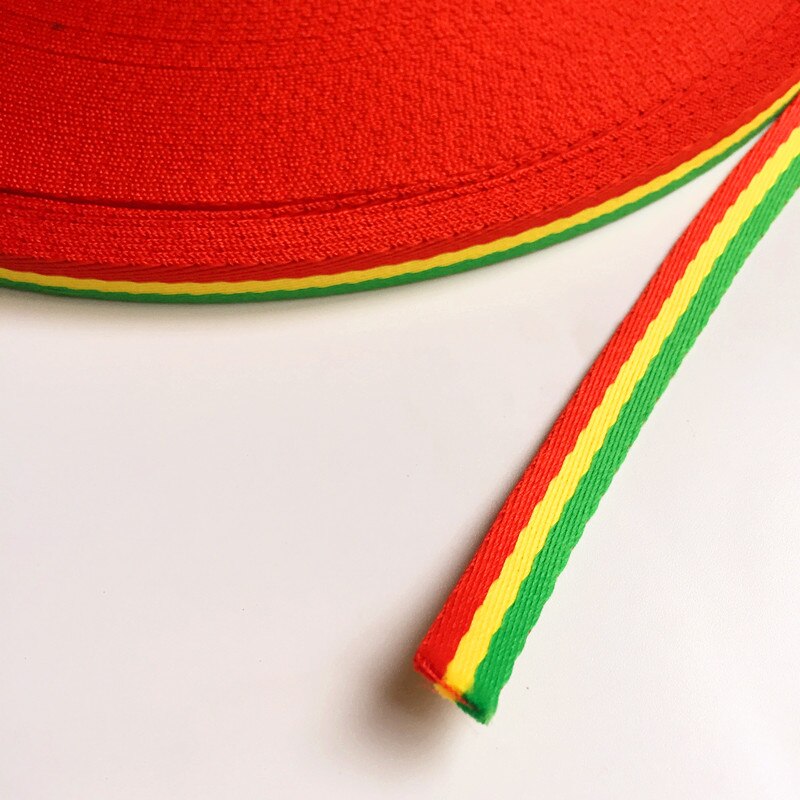 1 cm de alta qualidade fio macio tingido faixa webbing. Acessório da fita de costura diy, colhedor das decorações da roupa, corda da embalagem do presente: red yellow grass