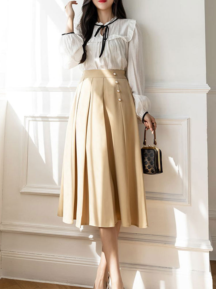 2022 Vrouwen Rok Vintage Knop Stijlvolle Casual Straat Ol Office Dames Midi Geplooide A-lijn Pak Rokken Elegante Faldas