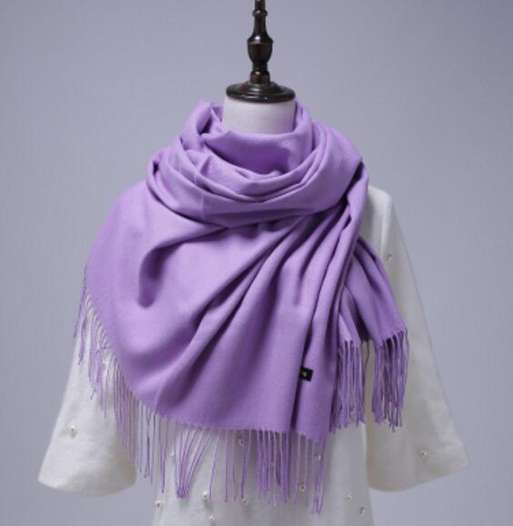 Women Solid Color Cashmere Scarves With Tassel Lady Winter Autumn Long Scarf Female Shawl Men Scarf: Purple