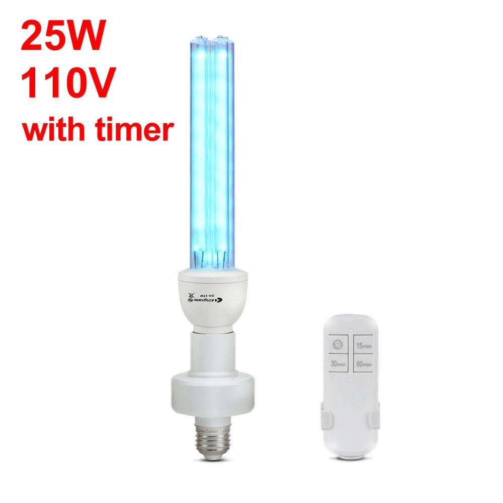 Timing Uv Sterilisator E27 15/25W Uvc Lamp Quartz Licht Buis Desinfectie Lamp 110V 220V Ozon UV-C Bacteriedodende Ultraviolette Lampen: 25W 110V With Timer / UVC NO Ozone