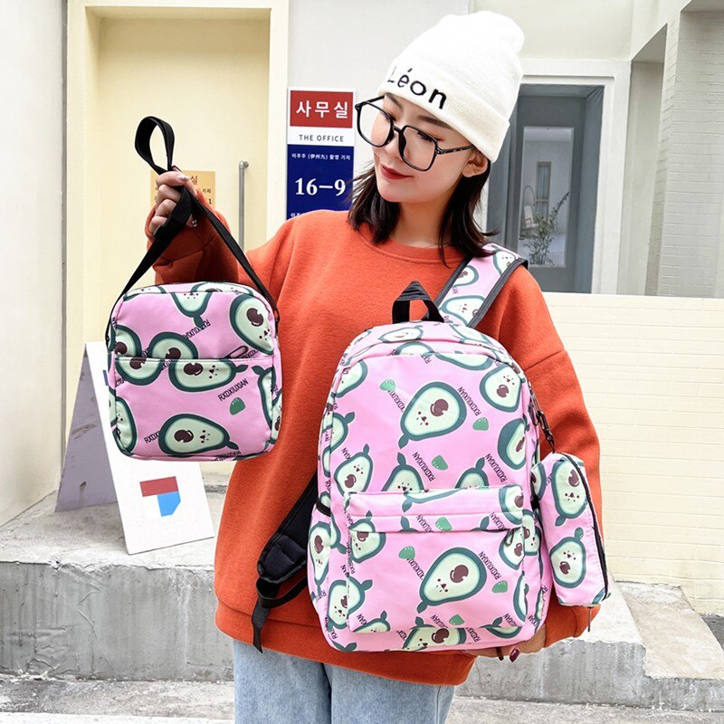 3 Stck einstellen Nette Avocado Frauen Rucksack Kawaii Schule Tasche Für Mädchen Große Kapazität Scoolbag lässig Damen Buch Taschen Oxford mochila