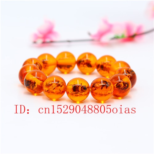 Pulsera de cuentas de abeja ámbar amarilla para hombre y mujer, amuleto de la suerte, joyería,