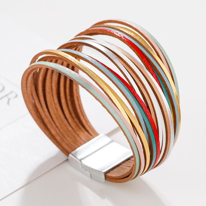 Lanterna pulseiras multicoloridas de couro, pulseiras femininas clássicas, multicamadas, amuleto, joias para presente