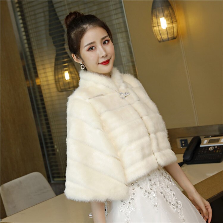 Janevini Ivoor Bont Korte Bolero Voor Vrouwen Winter Bruiloft Wrap Hoge Hals Faux Fur Bruids Sjaal Jas Mantel Avond Bolero novia