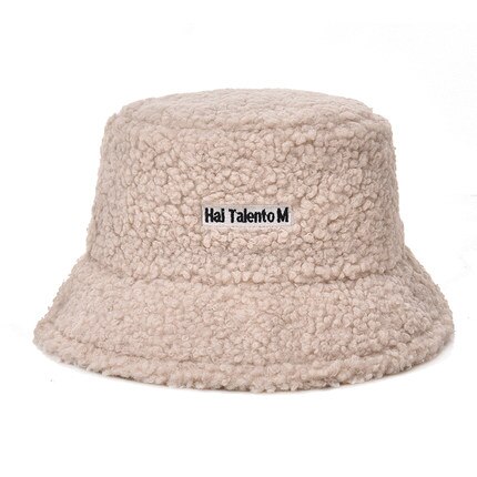Lamb Wool Faux Female Hat Fur Warm Female Hat Faux Fur Winter Women&#39;s Bucket Hat Fisherman Outdoor Sun Hat Panama Lady Hat Cap: Beige