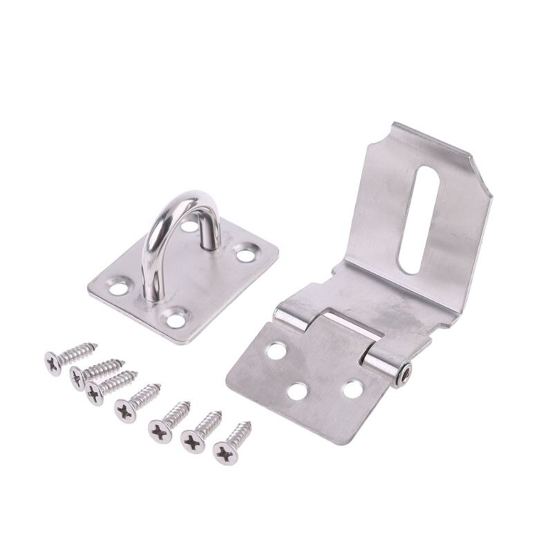 Stainless Steel Hasp Lock Anti-theft Door Clamp 90 Degree Shed Latch Security D2TD: 4