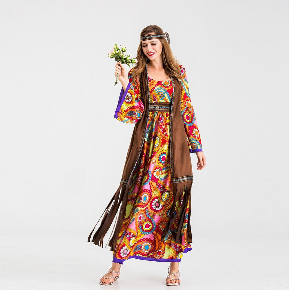 Halloween voksen 60 ' s70 's hippie kostume purim karneval udklædning fest groovy diskotek natklub cosplay kjole