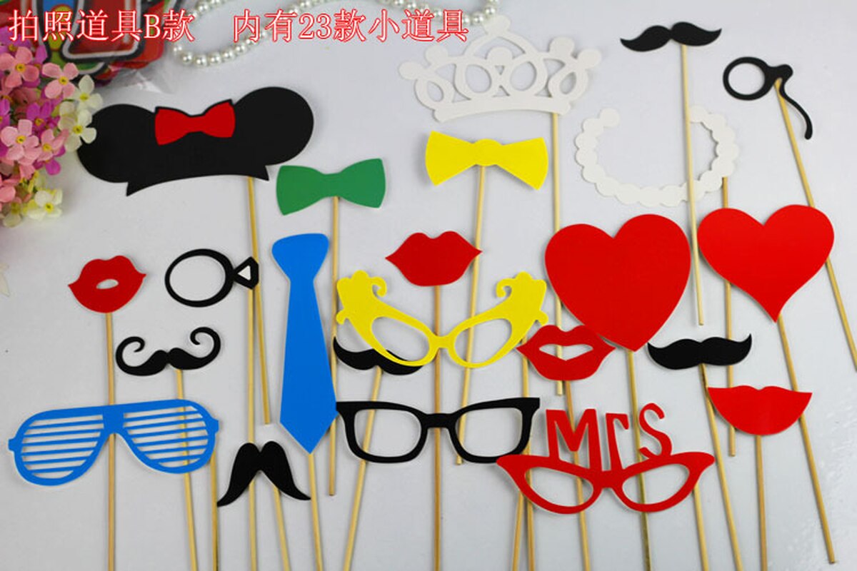 58 sztuk zabawy dekoracje ślubne foto budka rekwizyty DIY patelnia pani rekwizyty robić budki fotograficznej akcesoria fotograficzne wesele wydarzenie zaopatrzenie solidny