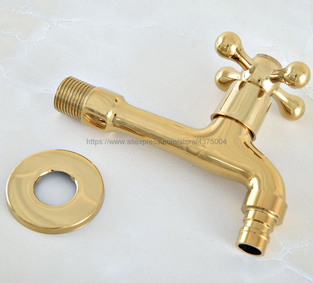 Wall Mount Garden Washing Machine Water Tap Luxury Gold Color Brass Garden Faucet Bibcocks Cold Water Tap Nav143