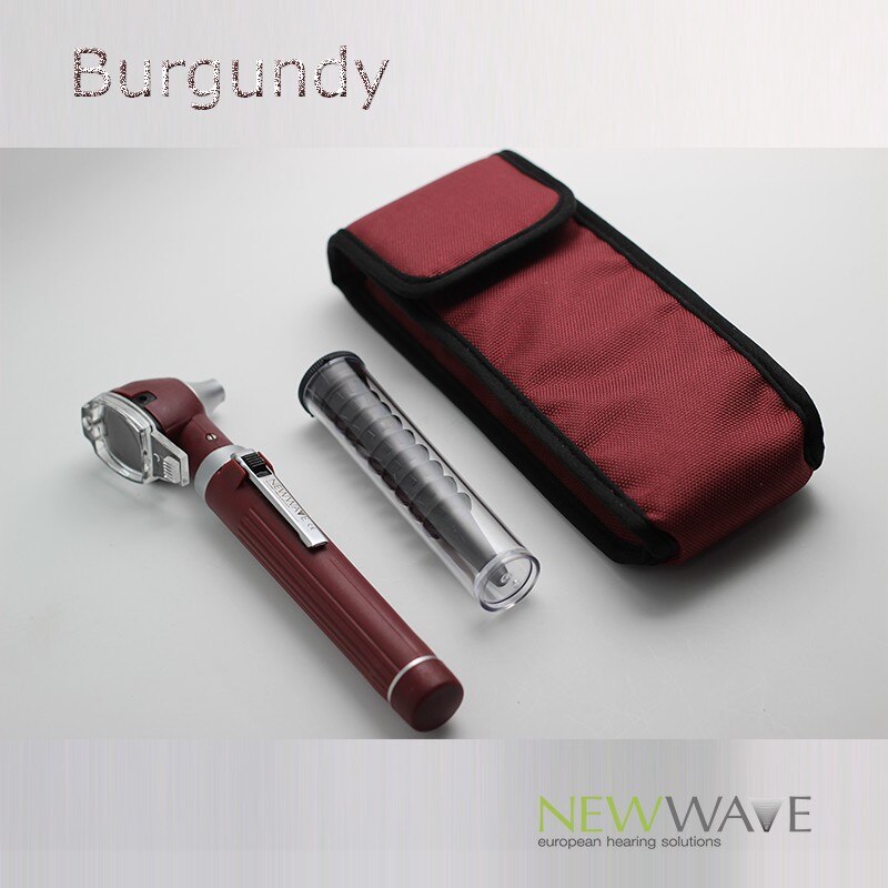 ENT 12 colores PRO-Fiber optic L.E.D portátil Otoscopio auriscope Cuidado del oído kit de diagnóstico + estuche protector CE: burgandy