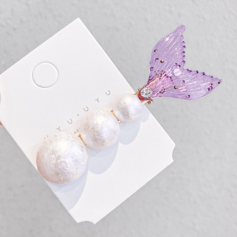 Pasadores de cola de pez con perlas para niña y mujer, diadema dulce, pinzas para el pelo de sirena, horquillas, accesorios para el cabello a la: Lavanda