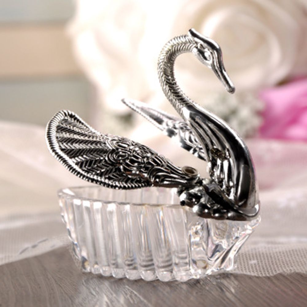 Elegante caixa de doces cisne acrílico criativo favor prata/ouro caixas de presente com voile para o casamento noivado festa decoração suprimentos: Silver