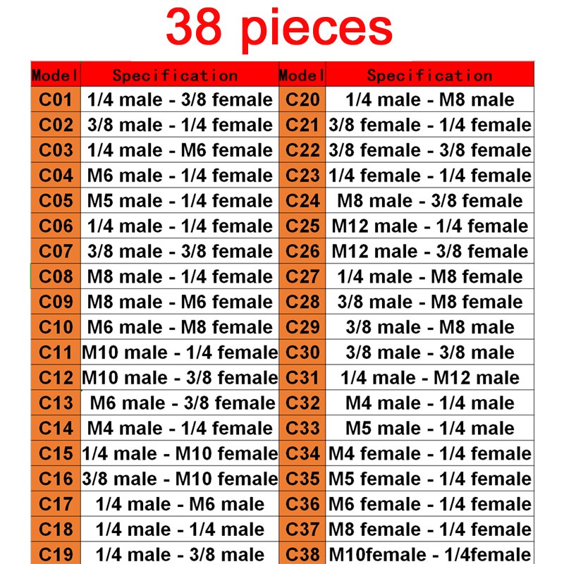 38 typ 1/4 3/8 M8 M6 męnarty na gwint żeńnarty śruba robić mocowania konwerter adapter statyw, lampa pierścieniowa, Selfie Stick, prowadnica, projektor: 38 sztuk