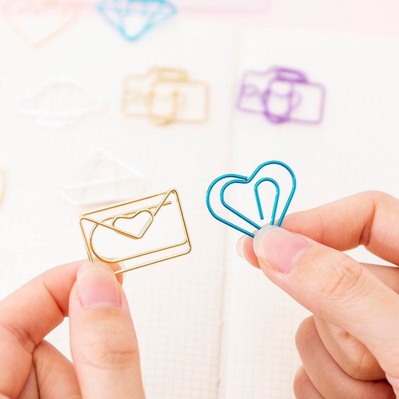 10Pcs Hollow Envelope Diamond Shape Paper Clips Set Cute Stationery Metal Clear Binder Clips Photo Tickets Notes Letter