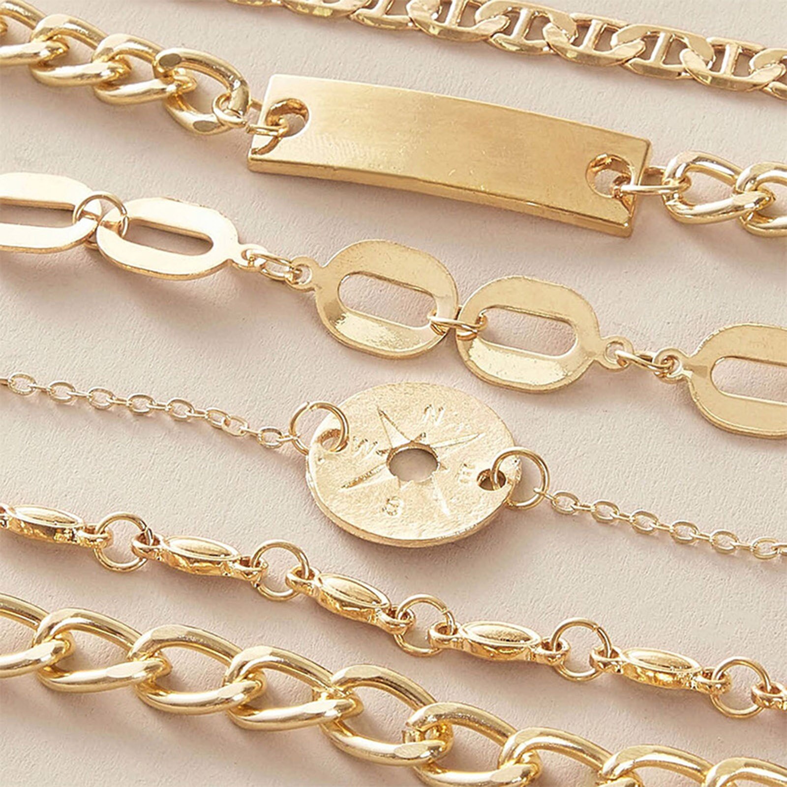 6Pcs Vrouwen Ketting Armbanden Goud Kleur Geometrische Kompas Charms Punk Stijl Armbanden Voor Vrouwen Partij Sieraden