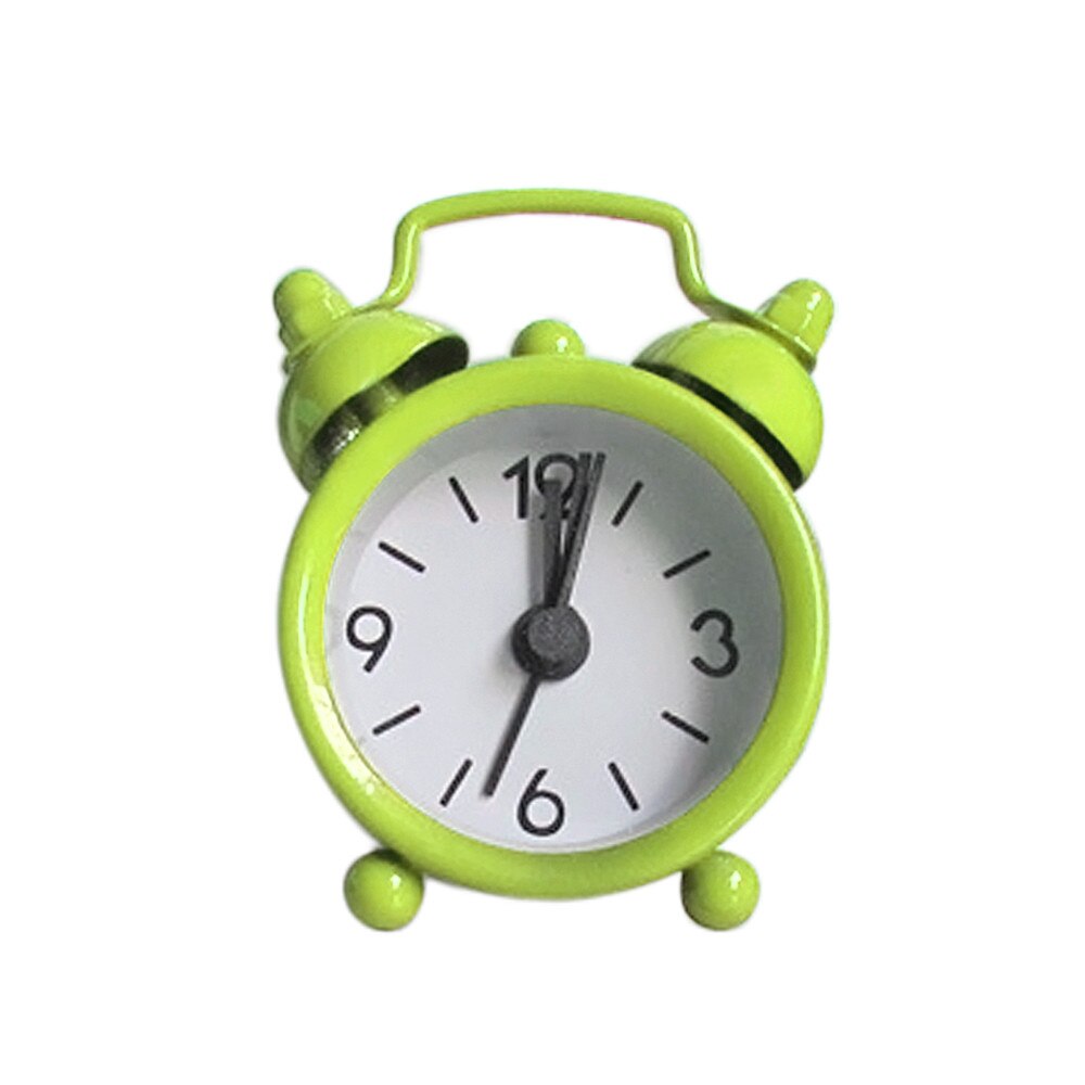 Mini reloj despertador Retro portátil de dibujos animados con números redondos y doble campana para escritorio, reloj Digital de mesa, relojes de alarma para decoración del hogar Klok #3 $: green