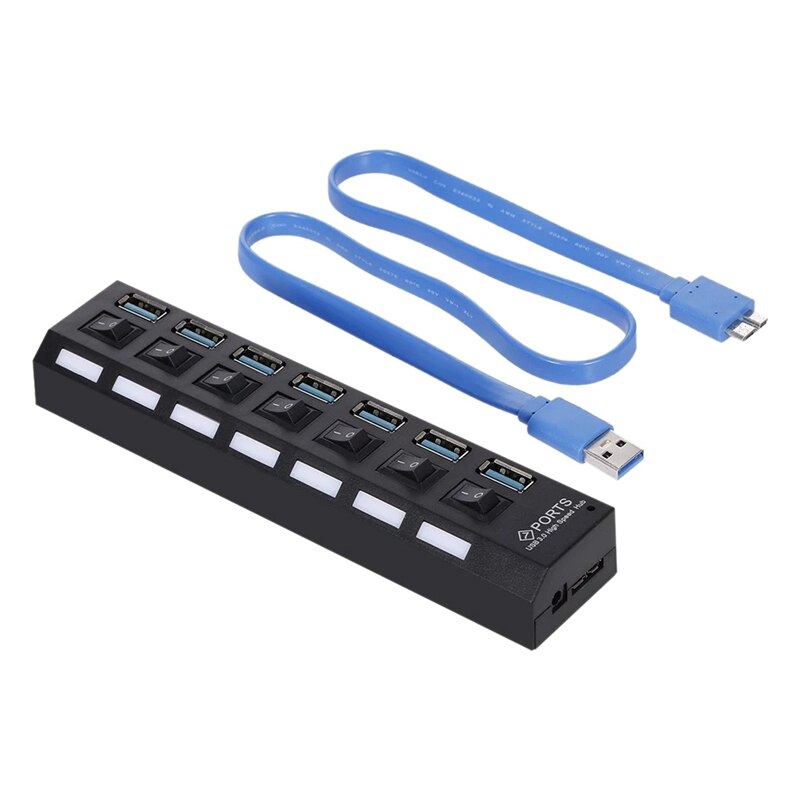 7- -poorts usb 3.0- hub usb-splitter 7- poorts expander met schakelaar voor pc