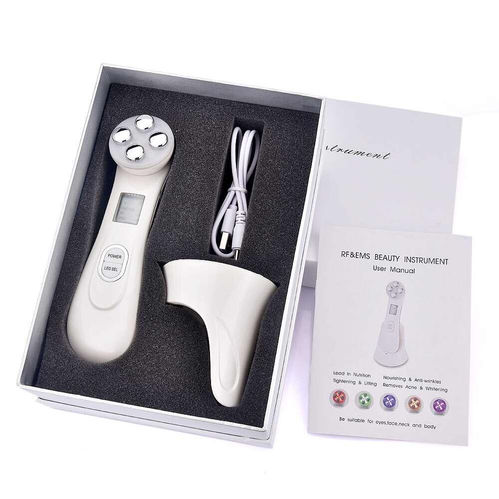 Dispositivo 5 en 1 de mesoterapia por electroporación para belleza facial, radiofrecuencia, fotones LED para rejuvenecimiento de la piel, arrugas: White with box