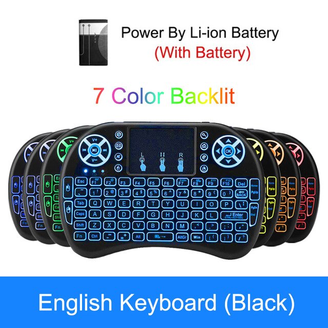 Backlight I8 Engels Russische 2.4Ghz Mini Wireless Keyboard Air Mouse Control Touchpad Verlicht Toetsenbord Voor Android Tv Box: English With Battery