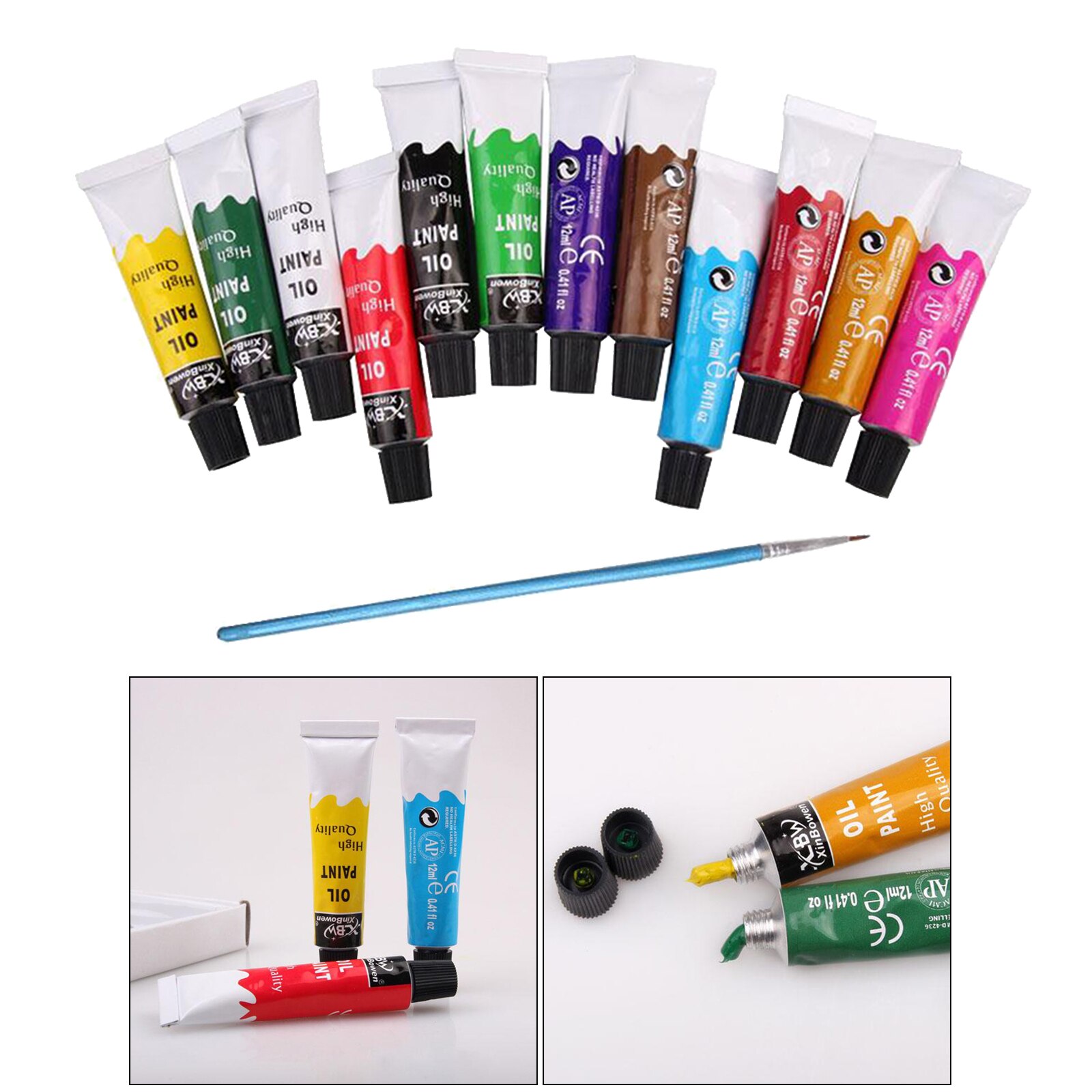 12ml Oil Paints Tubes Set Artists Paint Pigment Vivid Canvas Portrait Brush