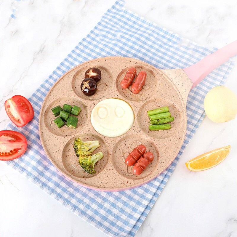 -7 Holes Pancake Mold Non-Stick Griddle Maker Animal Face Pancake Steak Cooking Egg Ham Pans with Silicone Spatula