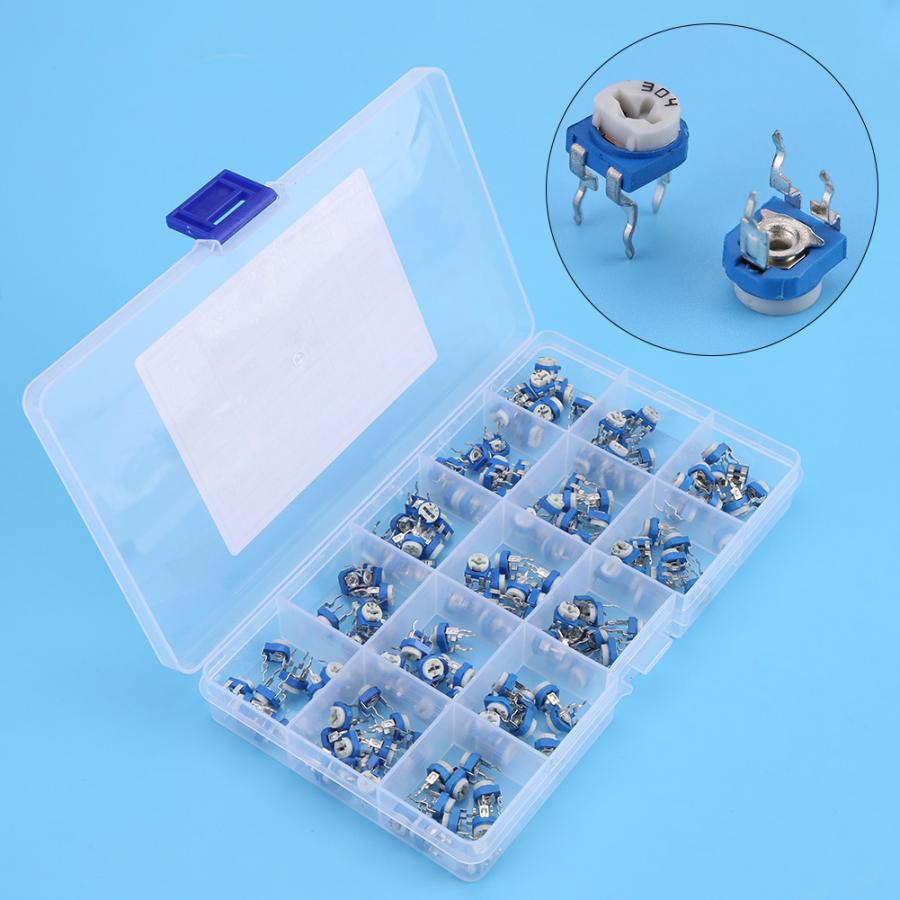 150pcs 100ohm-1Mohm Resistor Assortment Blue White Vertical PCB Preset Variable Trimmer Potentiometer for Television Video Mp3