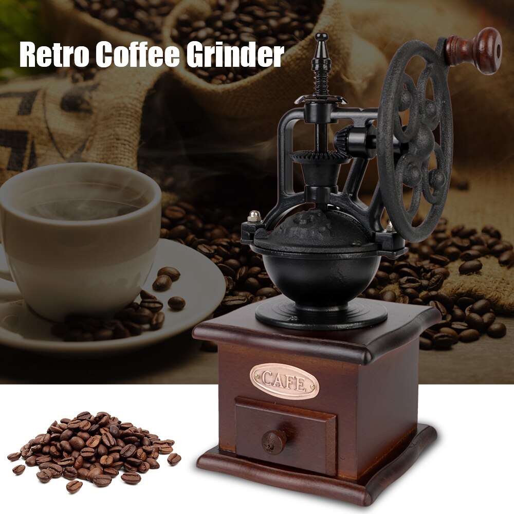 Handgemaakte Koffiebonen Houten Hand Crank Koffiezetapparaat Mini Spice Mill Slijpen Handkoffiemolen Reuzenrad Retro Vintage