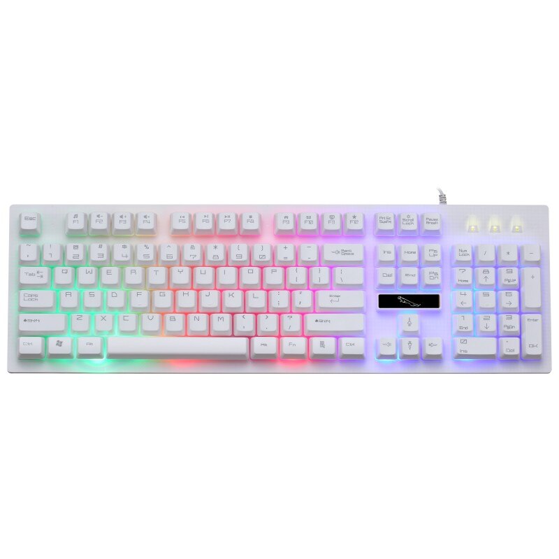1 Set of Durable Wired 7-Color-LED-Back-light White Keyboard Mouse Combos for Office & Home&Computer&Game
