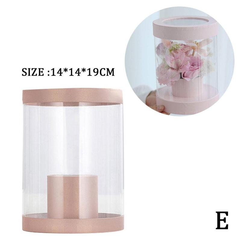 Caja transparente para ramo, embalaje de flores frescas, Mini caja creativa para , doble caja: E