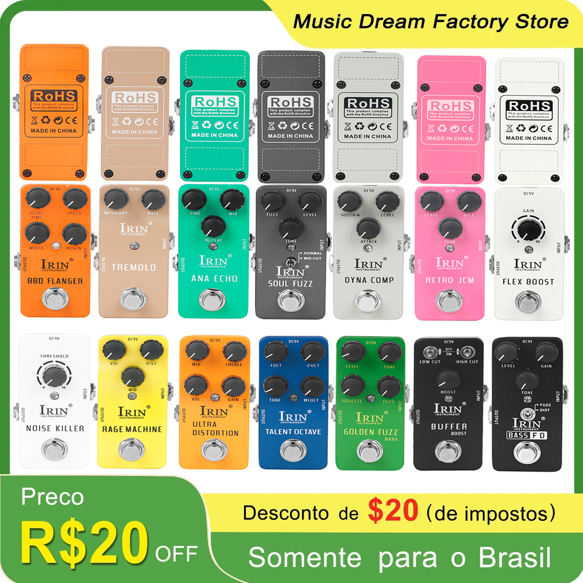 Pedales de efectos de guitarra serie IRIN RS, Pedal de efectos de guitarra eléctrica de aleación de aluminio, accesorios de guitarra para instrumentos de cuerda