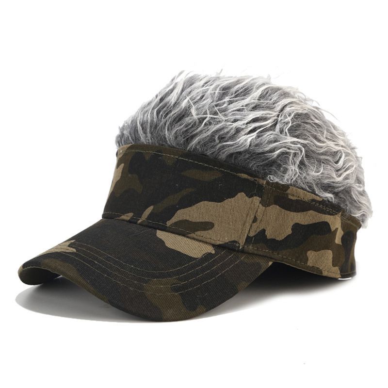 Casquette pare-soleil nouveauté pour hommes avec faux cheveux à pointes Camouflage impression réglable perruque de Baseball chapeau Hip Hop Streetwear: -C