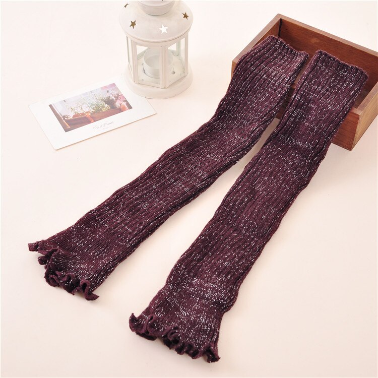 Leg Warmers Women Silver Wire Korean Style Long Soft and Elasticity Stretchy Womens All-match Solid Comfortable: brown