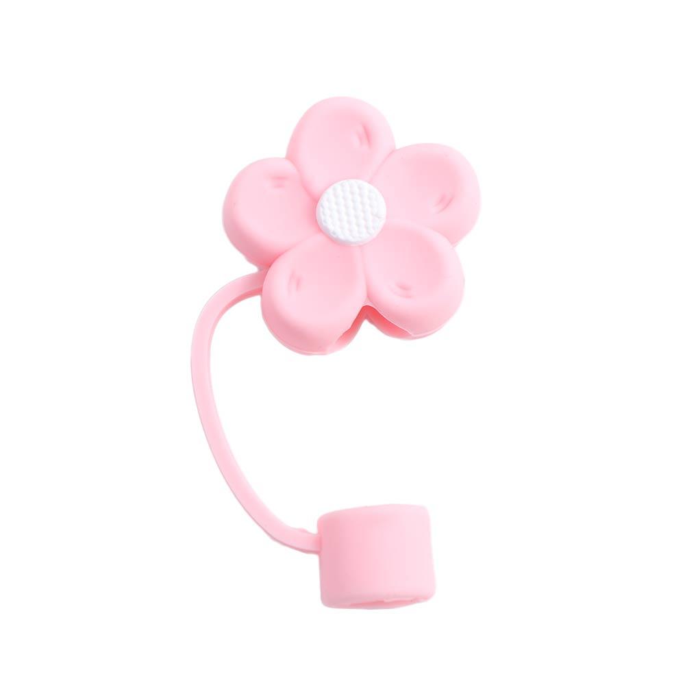 Blomformade silikonsugrörsskydd mjuka dammtäta sugrörsskydd med handtag blommande sugrörstoppare för tumblers: Tråkig