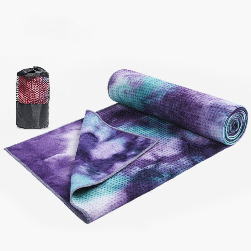 Yoga håndklæde silikone prikker slipsfarve trykt mat yoga håndklæde skridsikker superabsorberende mikrofiber yoga håndklæde med bærepose: Sort