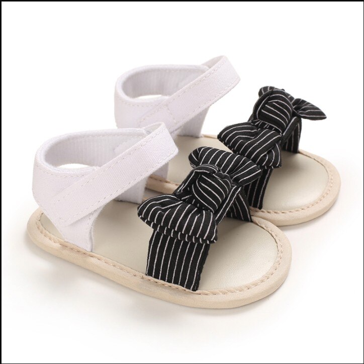 Baby Mädchen gestreift Bogen Sandalen Weiche Sohle Nicht-Unterhose Offene spitze Flache Schuhe Kleinkind Vor-Wanderer: A / 12
